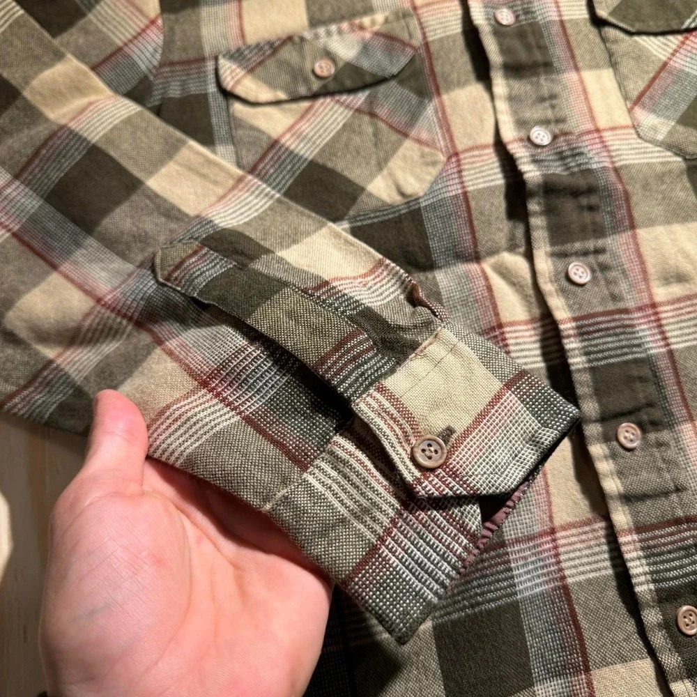 Vintage Sears Flannel Shirt Green Brown Plaid 70s 80s Mens Small